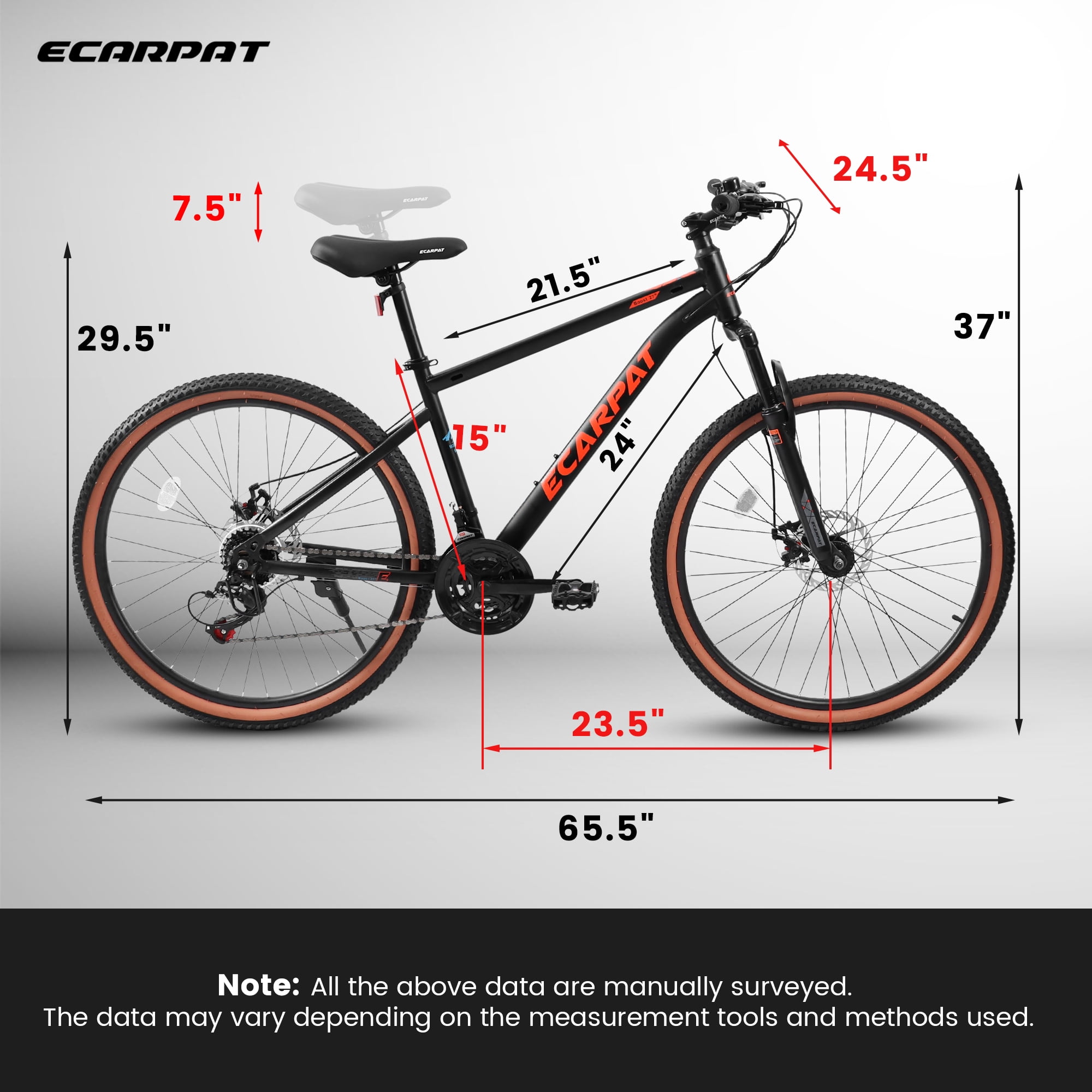 Coowa 24 Inch Mountain Bike for Teenagers, High Carbon Steel Frame, Disc Brakes, Red+Black Color, Brown Edge Tires, Ideal for School Commuting and Outdoor Adventures