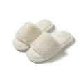 thumbnail image 2 of Tao Tao Fuzzy Slippers For Women Open Toe Curly Fur Fluffy House Shoes Memory Foam Thick Sole Non-Slip Slides Cozy Sandals Indoor Outdoor Beige 36, 2 of 4