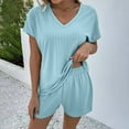 thumbnail image 2 of Diufon Lounge Set for Women Short Sleeve V Neck T-Shirts Elastic Waist Shorts Casual Knit 2 Piece Outfits, 2 of 7