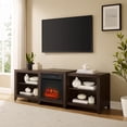 thumbnail image 2 of 69" TV Stand with Electric Fireplace - Low Profile Media Console, Adjustable Shelves, Dark Walnut Finish, 2 of 6