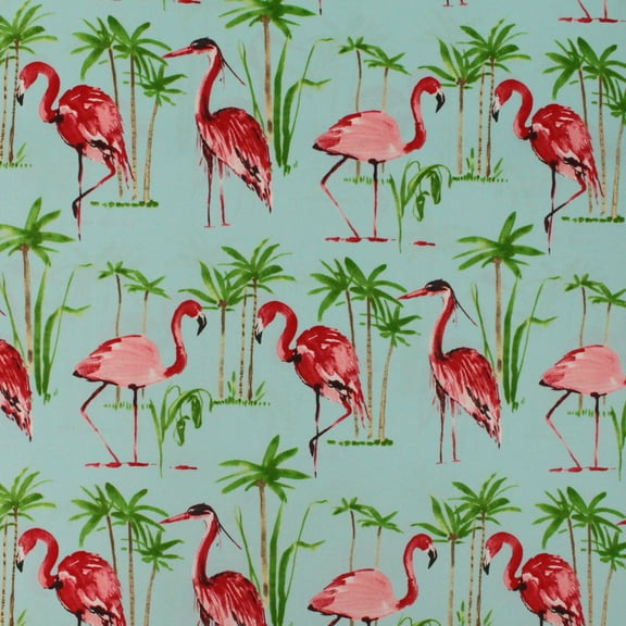 Berkshire Home 100% Polyester Flamingo Aqua Fabric, 54" Wide, Sold by the Yard, Indoor/Outdoor Use