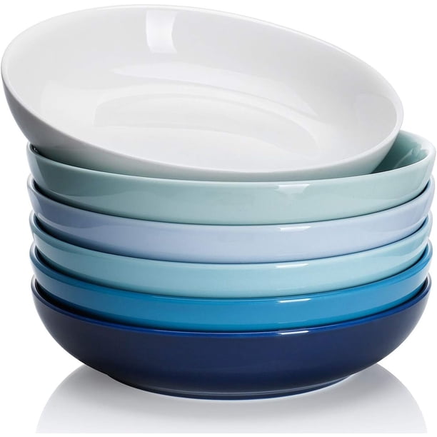 Cuencos para pasta, juego de 6 cuencos blancos para servir ensalada de 22 onzas, platos de porcelana de 7,6 pulgadas para servir cenas y ensaladas, aptos para microondas y lavavajillas