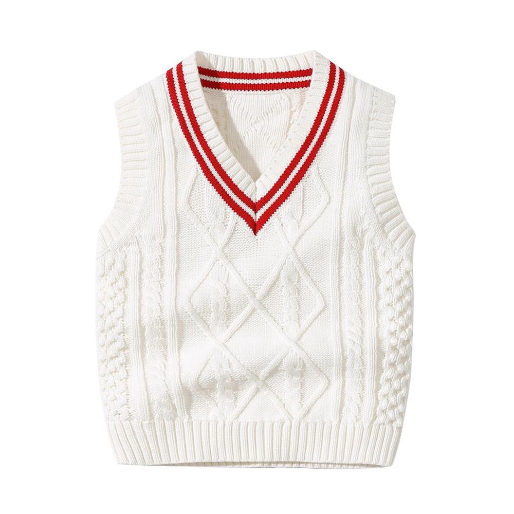 6m-3t Baby Girls Boys Toddler Knit Sweater V-Neck Uniform Vest for Kids Waistcoat 6Months-3Years Old, White/Light Blue/Dark Blue, Infant Unisex, Size: