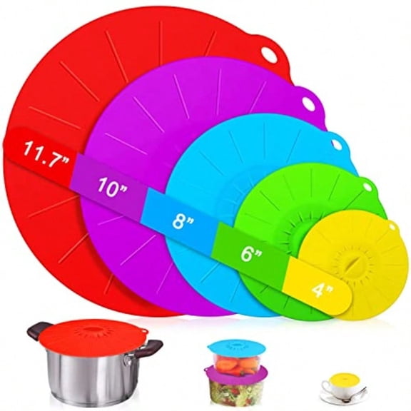 Silicone Lids - 5 Pack Heat Resistant Microwave Splatter Cover, Reusable Silicon