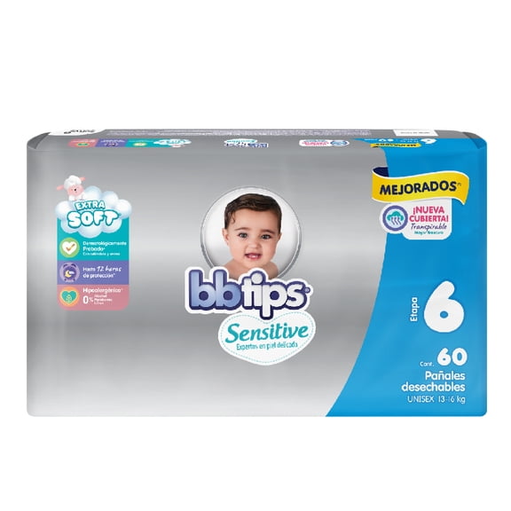 Pañales Bbtips talla 6 xl-grande unisex 60 piezas
