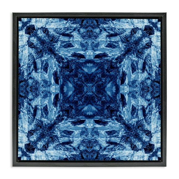 Stupell Industries Blue Tie Dye Symmetry Abstract Painting Black Floater Framed Canvas Art Print Wall Art, 18 x 18