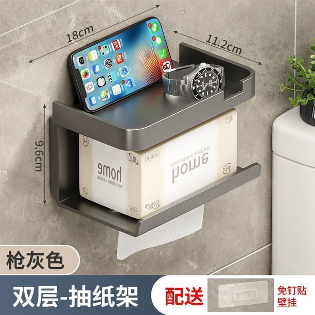 Zhuge Soporte para papel higiénico, estante para rollos de papel, estante para caja de pañuelos, organizador de pared sin taladrar, gris C