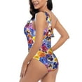 thumbnail image 4 of Haiem The Garden Tricolor Pansy Flower Women's One Piece Swimsuits Tummy Control One Shoulder Bathing Suits Ruffle Swimwear-XX-Large, 4 of 8