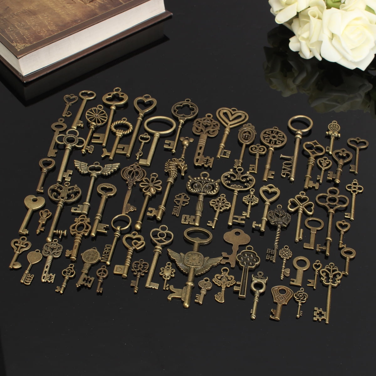 Heart Key GLOW IN THE DARK Antique Bronze Pendant Charm Necklace Skeleton Cute 