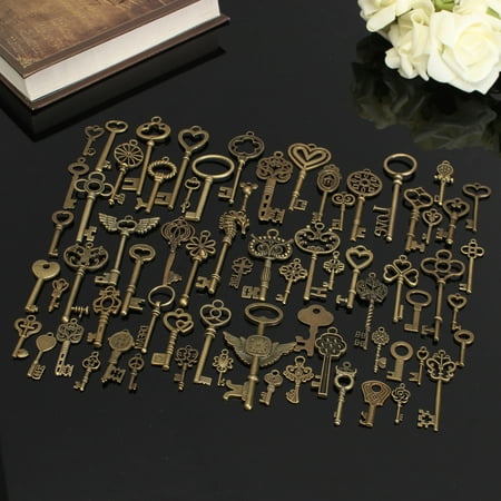 69Pcs Antique Vintage Bronze Key vintagekey Skeleton Heart Bow Steampunk Pendant Set Christmas Gifts