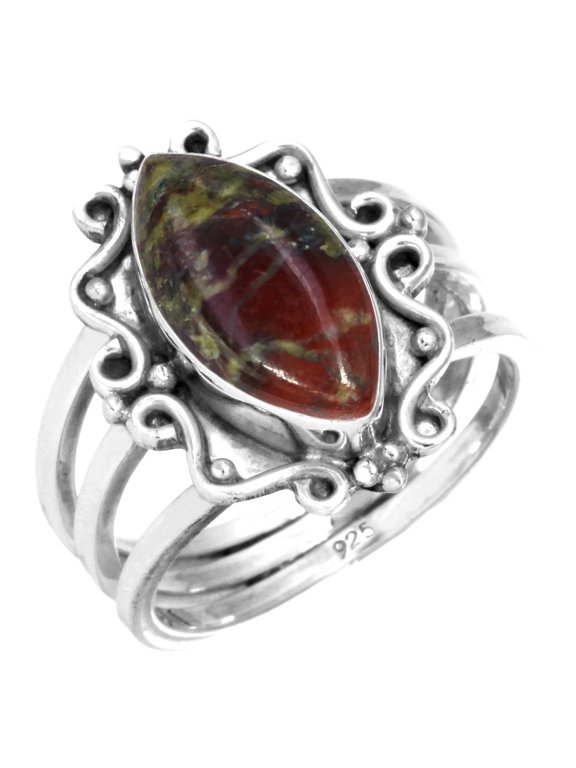 Natural Dragon Blood Jasper Women Jewelry 925 Sterling Silver Ring