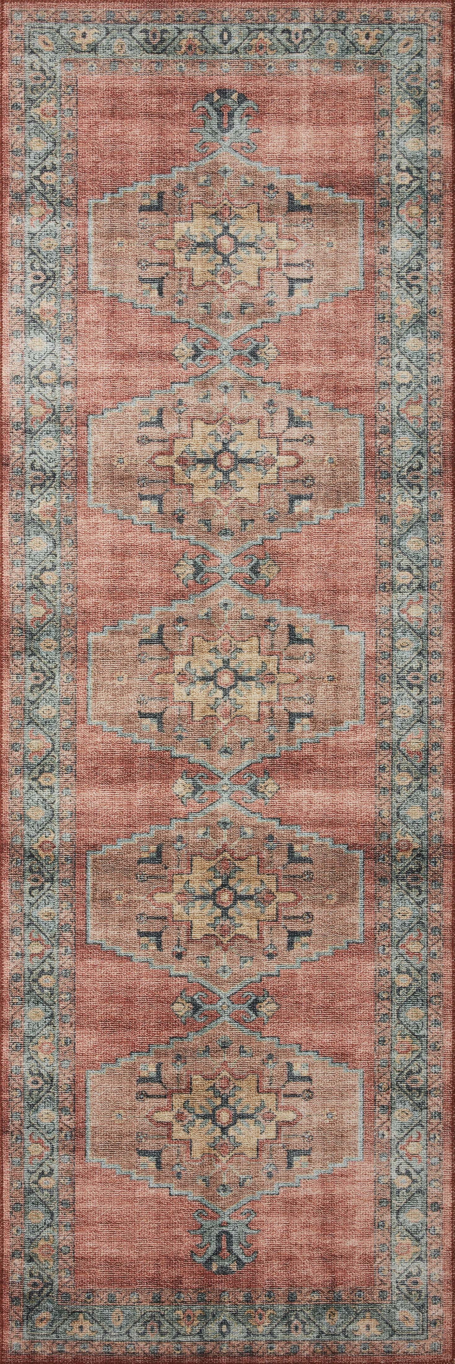 Loloi Heidi Collection HEI-05 Spice / Aqua, Area Rug 2'-6" x 9'-6"