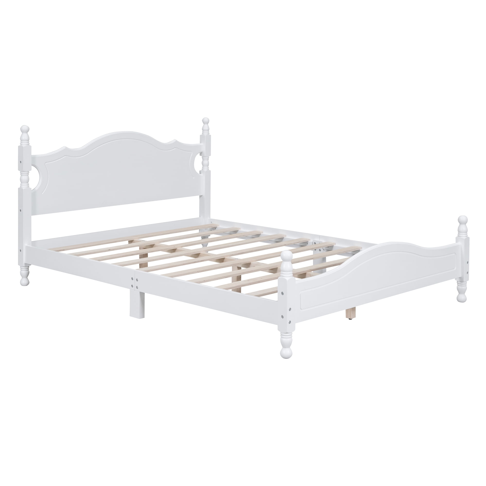 Euroco Wood Queen Size Retro Style Platform Bed, White