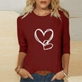 thumbnail image 3 of ABATAB Plus Size Womens 3/4 Sleeve V Neck T Shirts Valentina's Day Spring Shirts Love Heart Printed Gift Casual Tees Clothes, 3 of 6