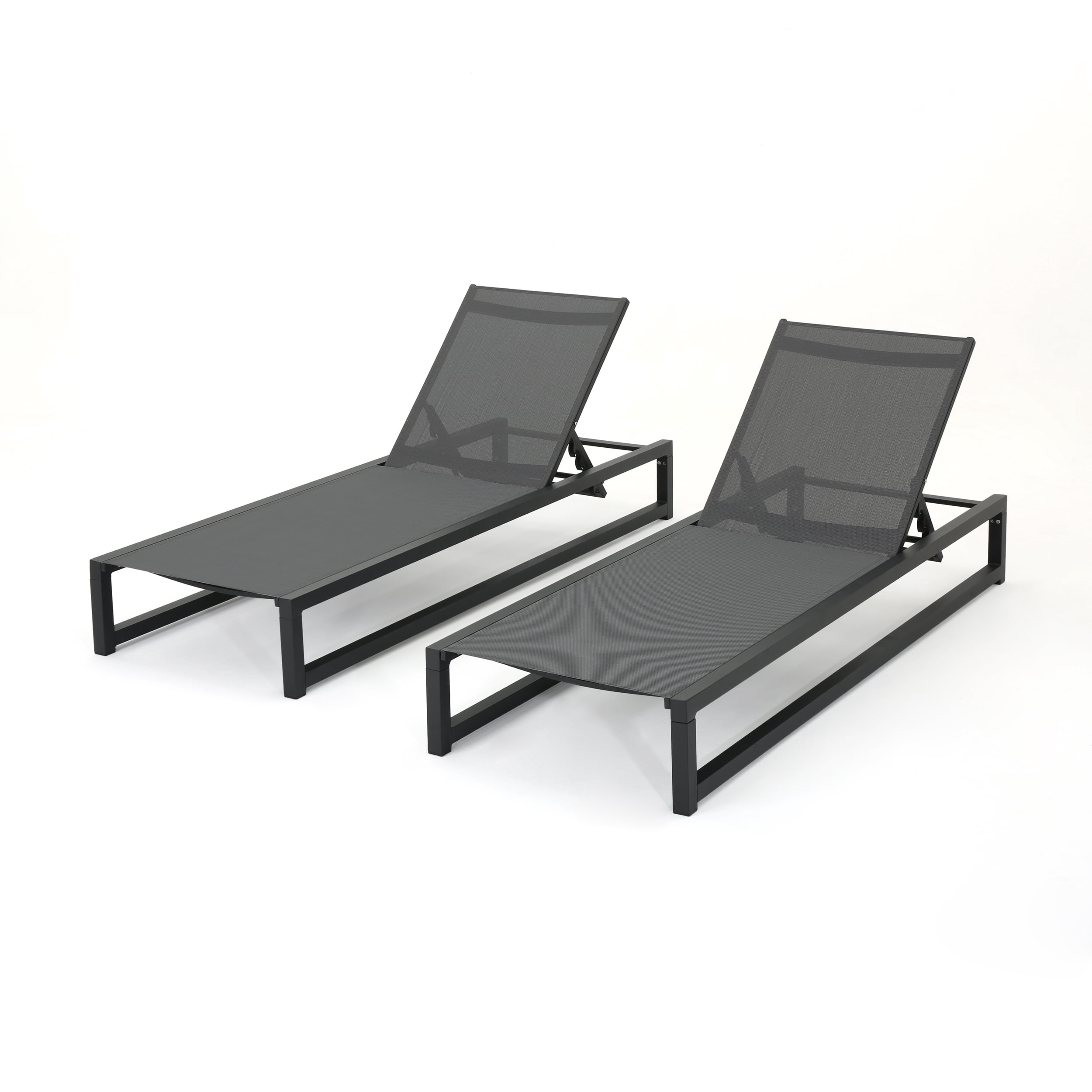 Outdoor Adjustable Chaise Lounge Set of 2, Aluminum Frame Poolside Recliner Chairs for Patio Garden, Gray