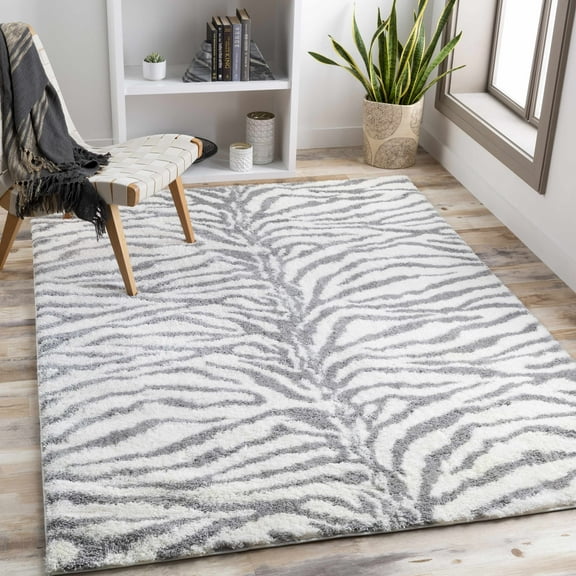 Hauteloom Wollstonecraft Living Room, Bedroom Area Rug - Contemporary - Plush Pile - Cream, Gray - 5'3" x 7'3"