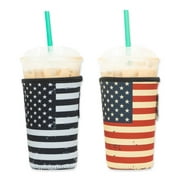 Baxendale and Co 2-Pack Medium (22-24oz) Reusable Neoprene Insulator Sleeve for Iced Coffee or Cold Beverage Cups (American Flag Mix)