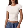 thumbnail image 1 of Camiseta QINSEN con cuello redondo, doble forro, manga corta, mujer, beige, 1 of 6