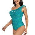 thumbnail image 2 of Gaeub Blue Green Glitter Women's One Shoulder Ruffle Tummy Control Swimwear for Swimming Surfing Beach Party - Small, 2 of 8