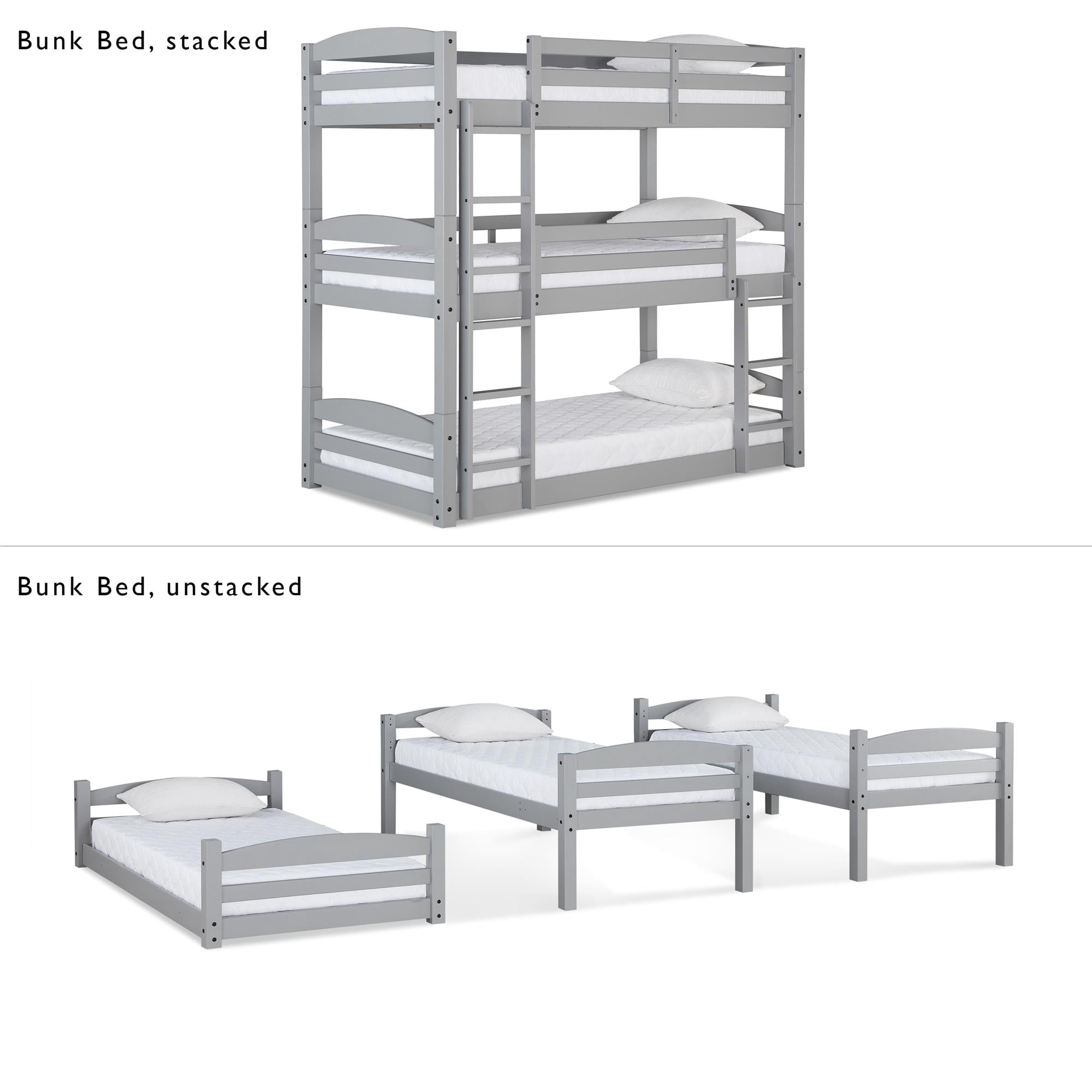 Better Homes & Gardens Tristan Triple Twin Convertible Floor Bunk Bed, Gray