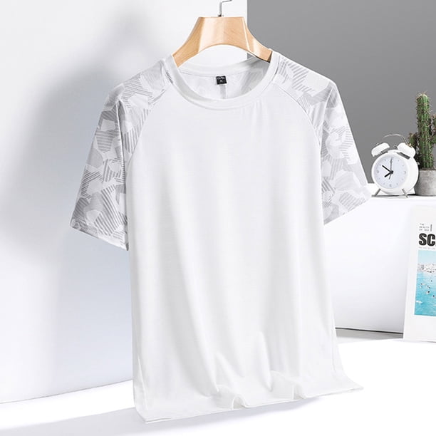 Tops para hombre, blusas y camisas de cuello redondo y manga corta para hombre, camiseta deportiva informal de manga corta con cuello redondo transpirable de seda de hielo para hombre, blusa para homb