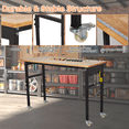 thumbnail image 3 of Height Adjustable Workbench with Power Outlet,60" Rolling Work Tables with 4 Lockable Casters, Oak Wood Work Bench for Garage, Workshop, Office, 3 of 5