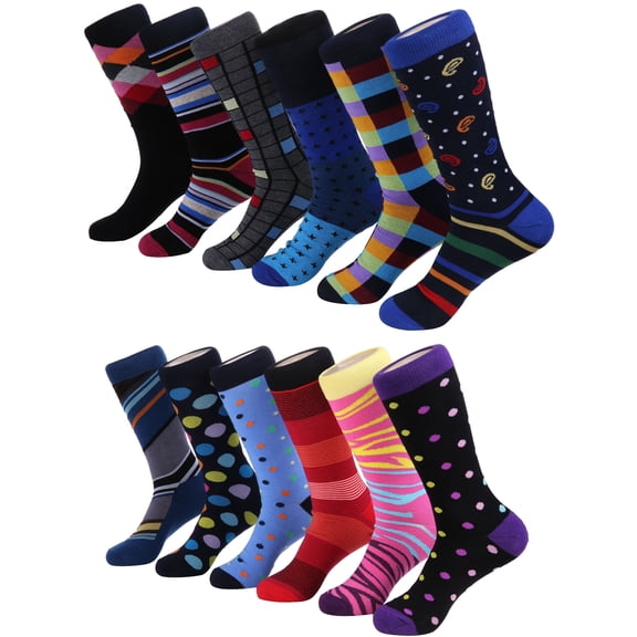 Mio Marino Men's Fun Dress Socks - Colorful Funky Socks for Men - Cotton Fashion Patterned Socks - 12 Pack - Cool Collection - 10 - 13