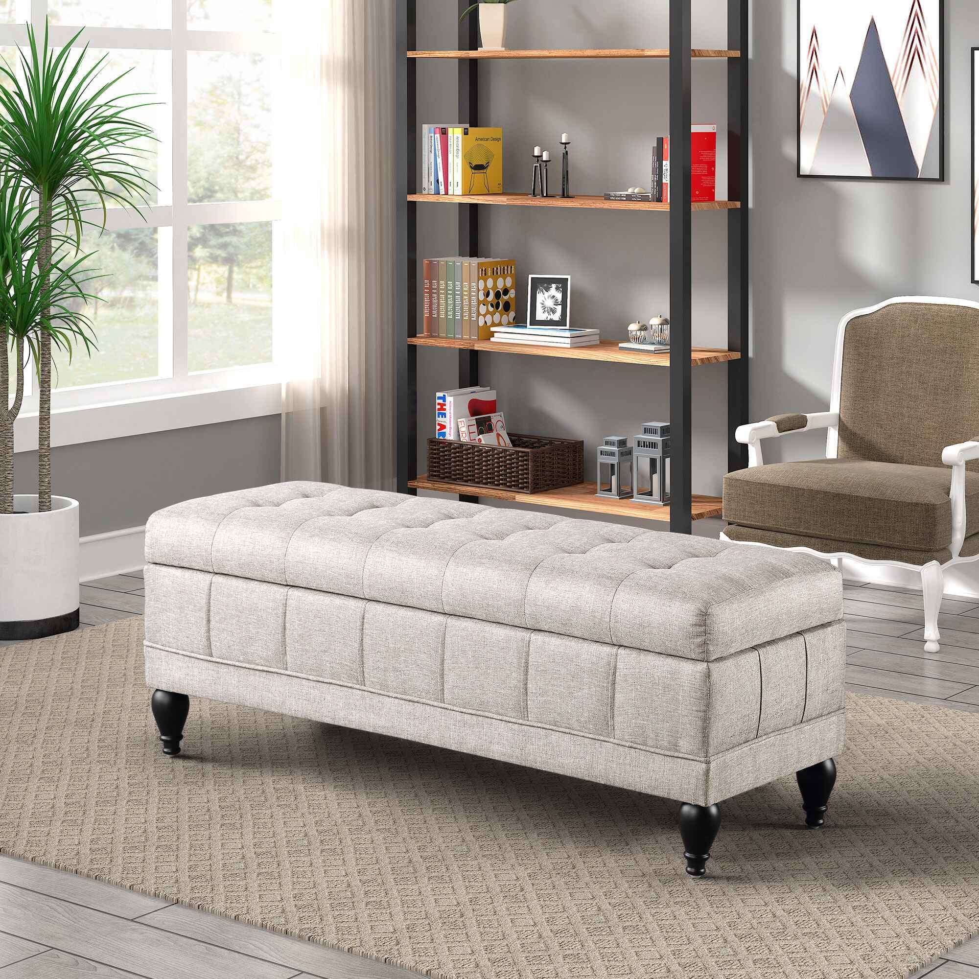 Ottoman with Storage, 51-inch Storage Ottoman Bench with Button-Tufted