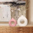 thumbnail image 4 of Style-Carry 2 Pack Ceramic Donut Vases for Decor, Modern Vase Set, Decorative Vase for Flowers, Home Decor Accents for Coffee Table, Living Room（White and Pink）, 4 of 6
