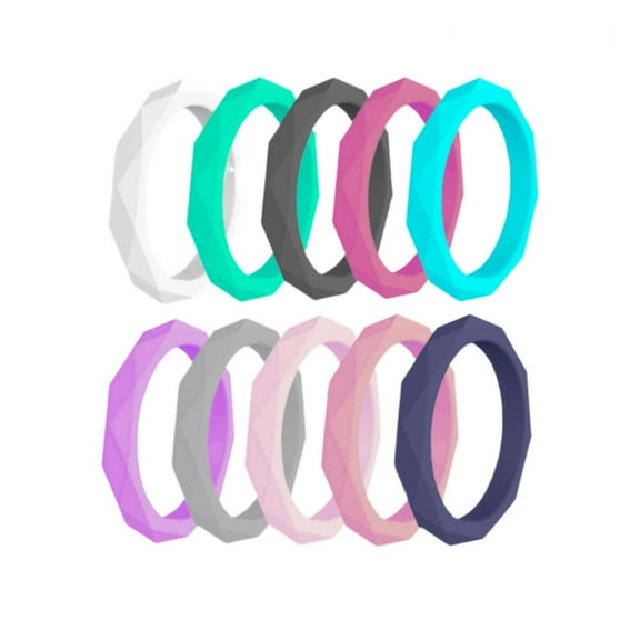 Masteelf 10 Pcs 10 Colors Size 7 Unisex Silicone Rings Fashion Geometric Style Rings Wedding Rings for Fitness