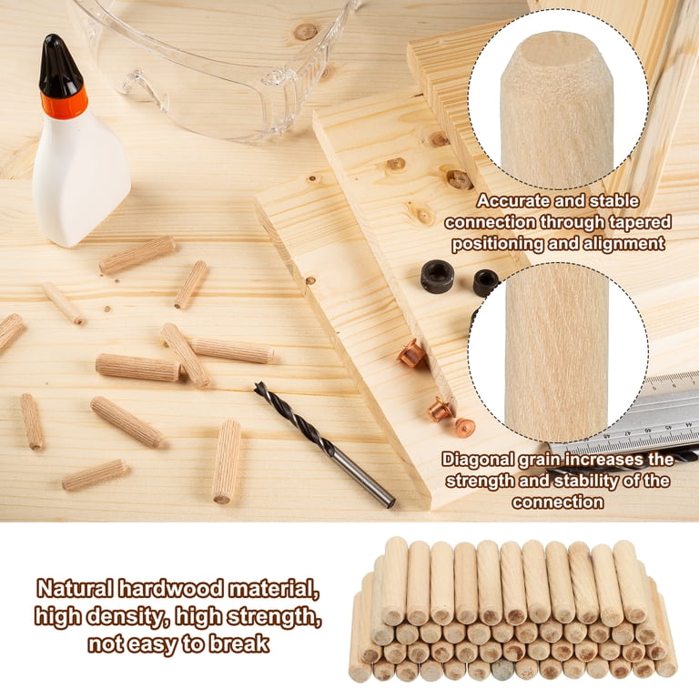 Uxcell 400-Piece Wooden Dowel Pin Set – 1/4, 5/16 & 3/8 Inch Grooved Fluted Dowels For Furniture Repair, DIY Crafts, And Woodworking Projects (Solid Wood, Glue Grooves, Beveled Ends)