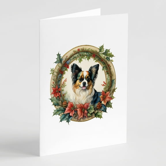 Papillon Christmas Flowers Greeting Cards Pack of 8 7 in x 5 in