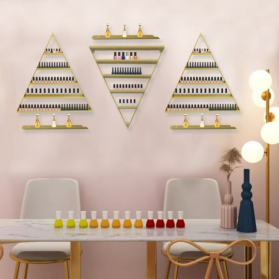 5 Tiers Iron Triangle Display Gold Racks Wall-mount Nail Polish Display Shelves For Home 110lbs