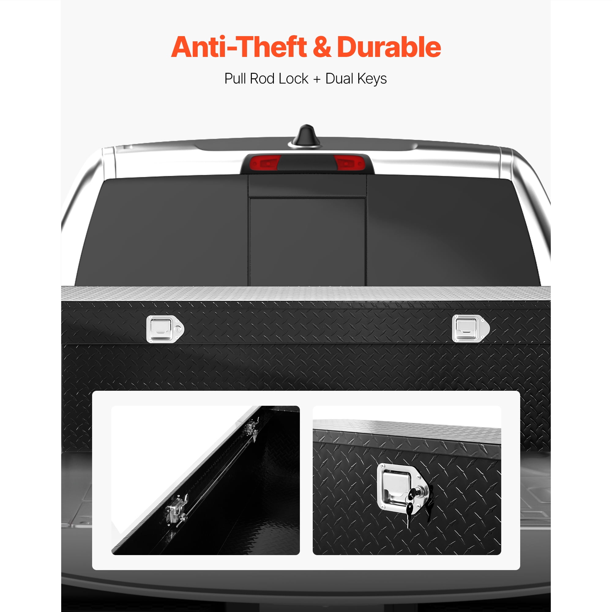 KFFKFF Aluminum Crossover Truck Tool Box, 72x20x14 In, Durable Storage Organizer with Diamond Pattern, Suitable for Pickup Truck Beds and RV Trailers, Weather-Resistant Design with Lock, Keys
