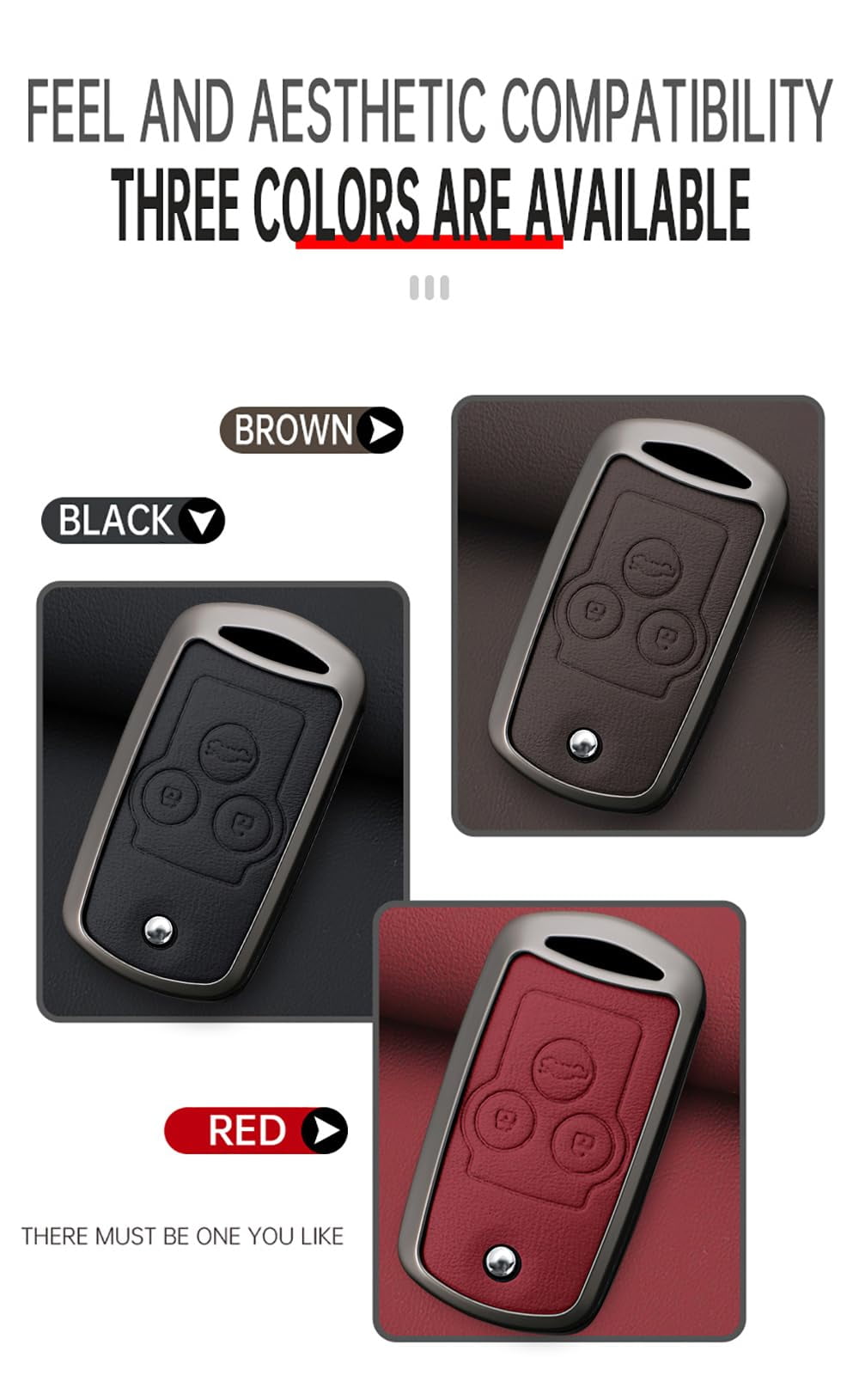 Key Fob Cover Compatible with Fit for Honda Accord 2008-2012 Civic CRV Pilot Jazz HRV Acura MDX TL TSX ZDX RSX Metal 3 Button Flip Keyless Leather Keychain Case Holder Protector