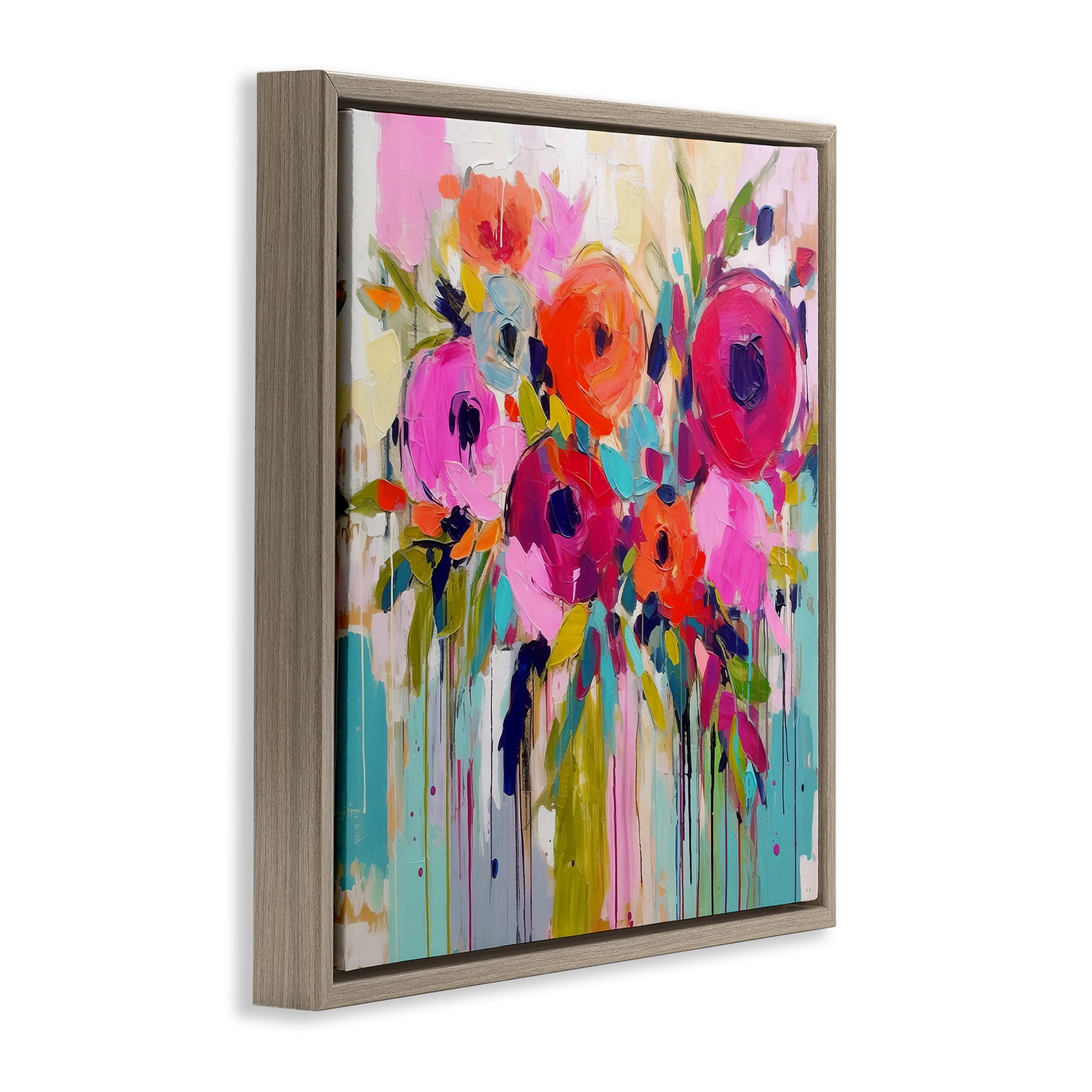 Stupell Industries Bold Drip Roses Plants & Flowers Painting Brown Floater Framed Canvas Art Print Wall Art, 18 x 18