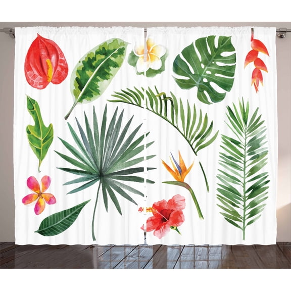 Ambesonne Aloha Curtains 2 Panel Set, Jungle Rainforest, 108" x 63", Multicolor