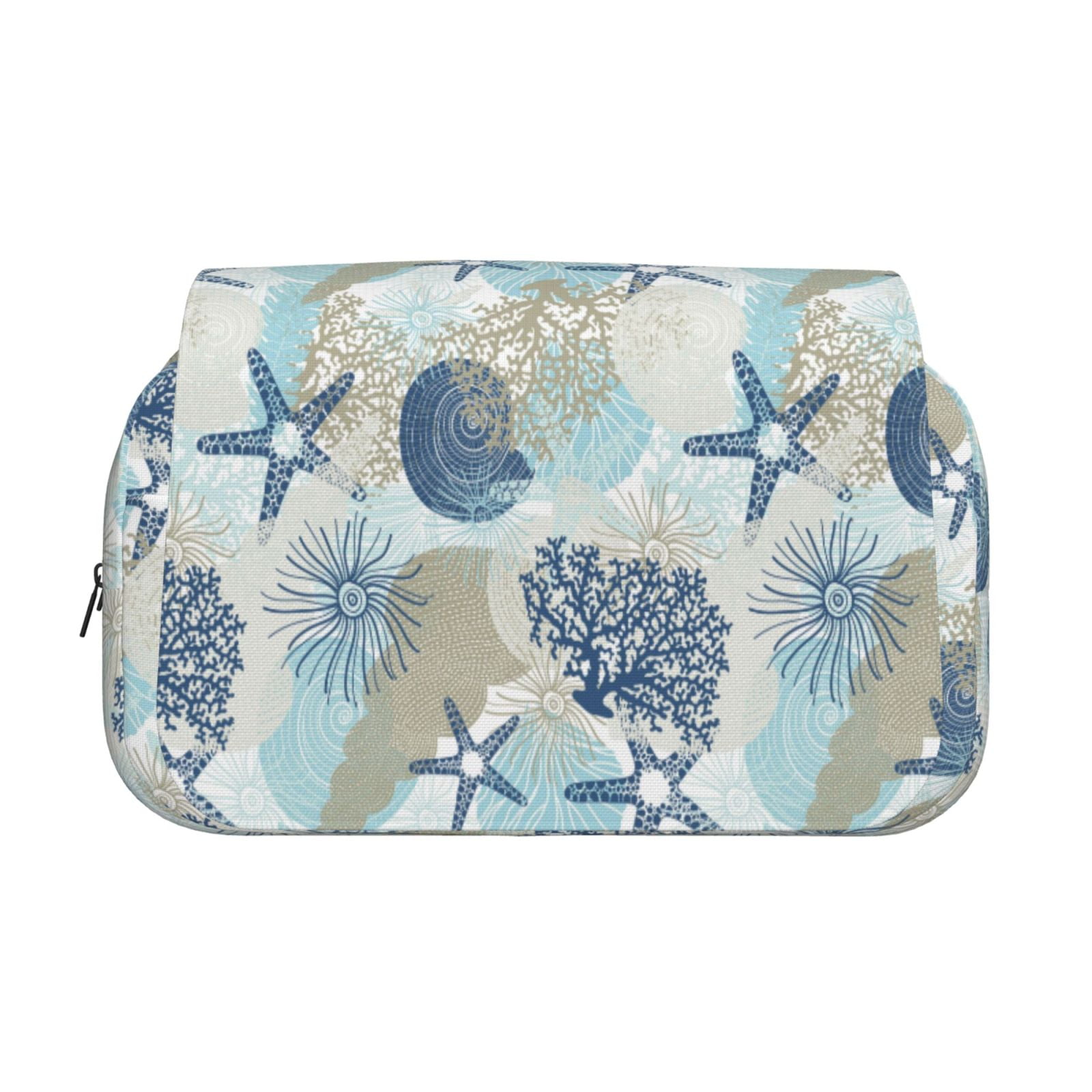 Rateoe Algae Corals and Seashells Pattern Double Clamshell Pen Case, Storage Organizer with Two Zipper Compartments– Holds Up to 50 Pencils & Pens