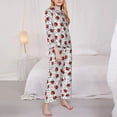 thumbnail image 3 of Fuzoiu Red Ladybugs On Black Dotted Print Women's Long-Sleeved Pajama,Lounge Button Down Nightwear,Womens Notch Collar Pajama Set-Medium, 3 of 7