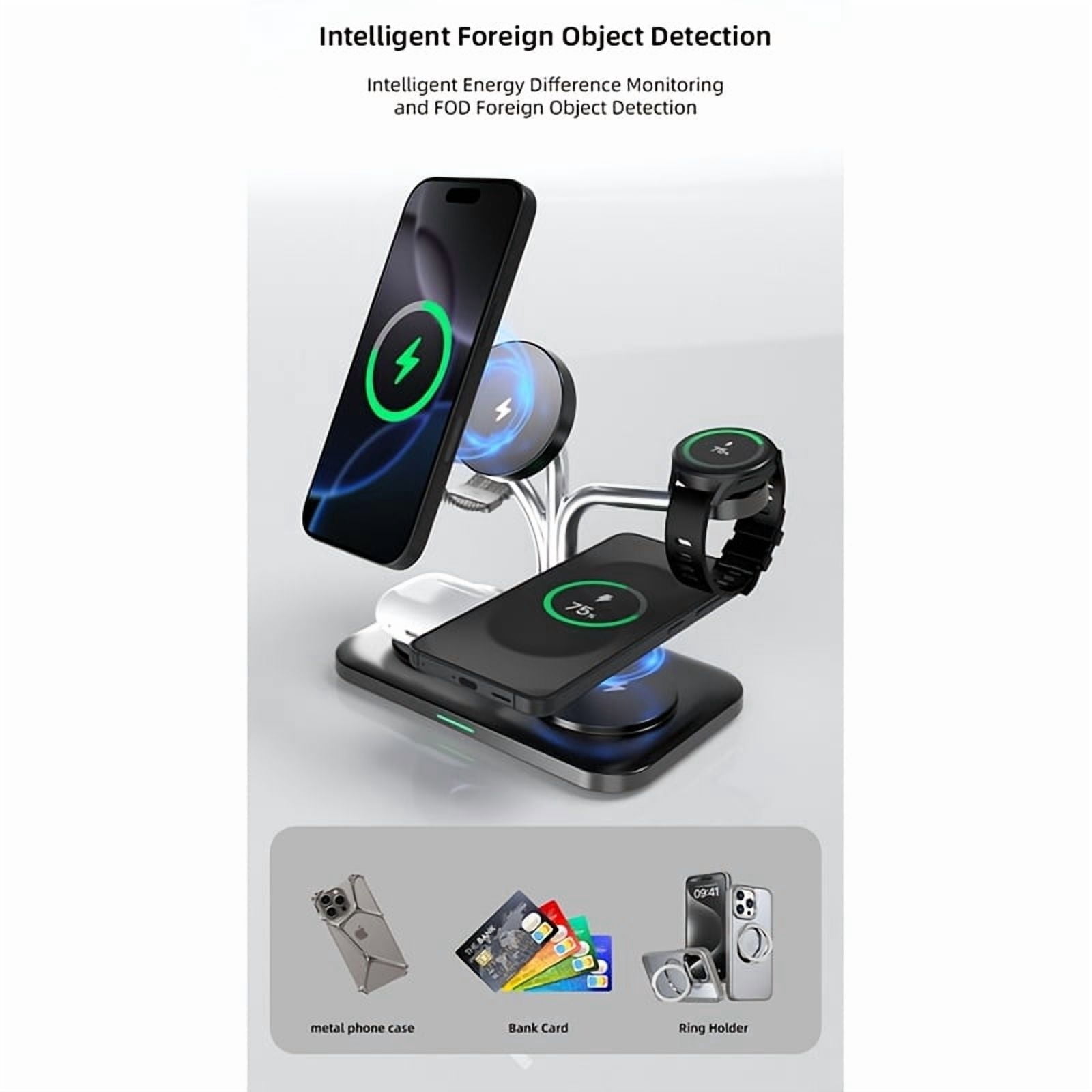 5-in-1 Magnetic Wireless Charging Stand for iPhone 17/16/15, Apple Watch Series 9/8/7, AirPods 3/2 with Night Light & USB Output
