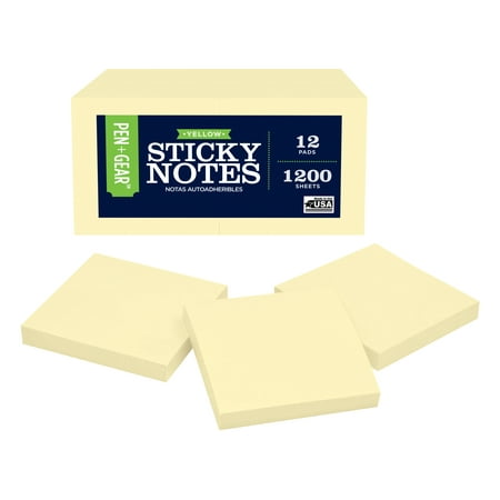 Pen + Gear Sticky Notes 12 Pack, Yellow, 3 inches X 3 inches, 100 Sheets per Pack, 12 Pads per