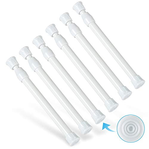 6Pcs Tension Rod,Small Tension Rods for Windows,No Drilling Rustproof Spring Adjustable Short Tension Rod for Wardrobe Bars,Bookcase (White,7-11 inch)