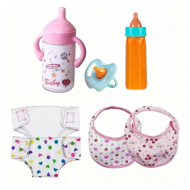SharkTRUE PC Baby Doll Feeding Set Magic Bottle Pacifier Bibs Pretend Play Nappies