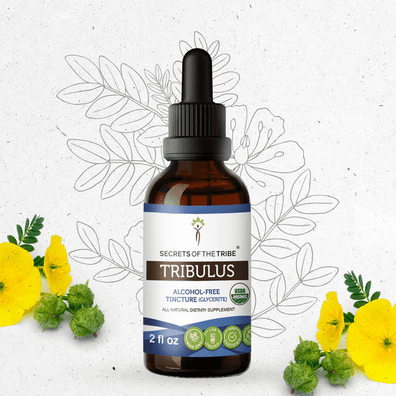 Secrets Of The Tribe Tribulus Organic Tincture Dietary Supplement, Natural Herbal Extract for Hormonal Support, Certified Organic Tribulus (Tribulus terrestris) Dried Fruit, Alcohol-Free Extract 2 oz