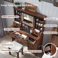 thumbnail image 6 of OKD Farmhouse Rustic Makeup Vanity Desk with Sliding Mirror and Lights, Glass Top Vanity Set with Charging Station, 4 Drawers & 1 Cabinet, Includes Stool - Big Vanity for Bedroom, Reclaimed Barnwood, 6 of 12