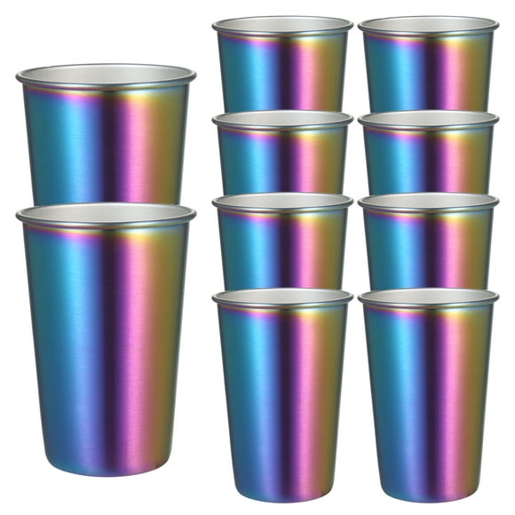 10 Pack 500ML Rainbow Stainless Steel Cup Bar Party Coffee Mug Colored Metal Tumblers Wide Mouth Cups Cold and Heat Resistant Mug Unbreakable for Indoor Outdoor Use