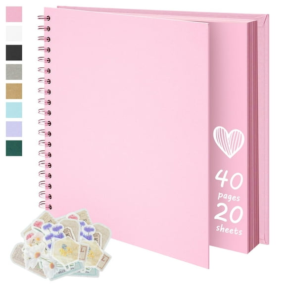 8X8 Inch Kraft DIY Scrapbook Photo Album, 40 Pages Blank Memory Book for Wedding Family Travel, with Stickers, Pink
