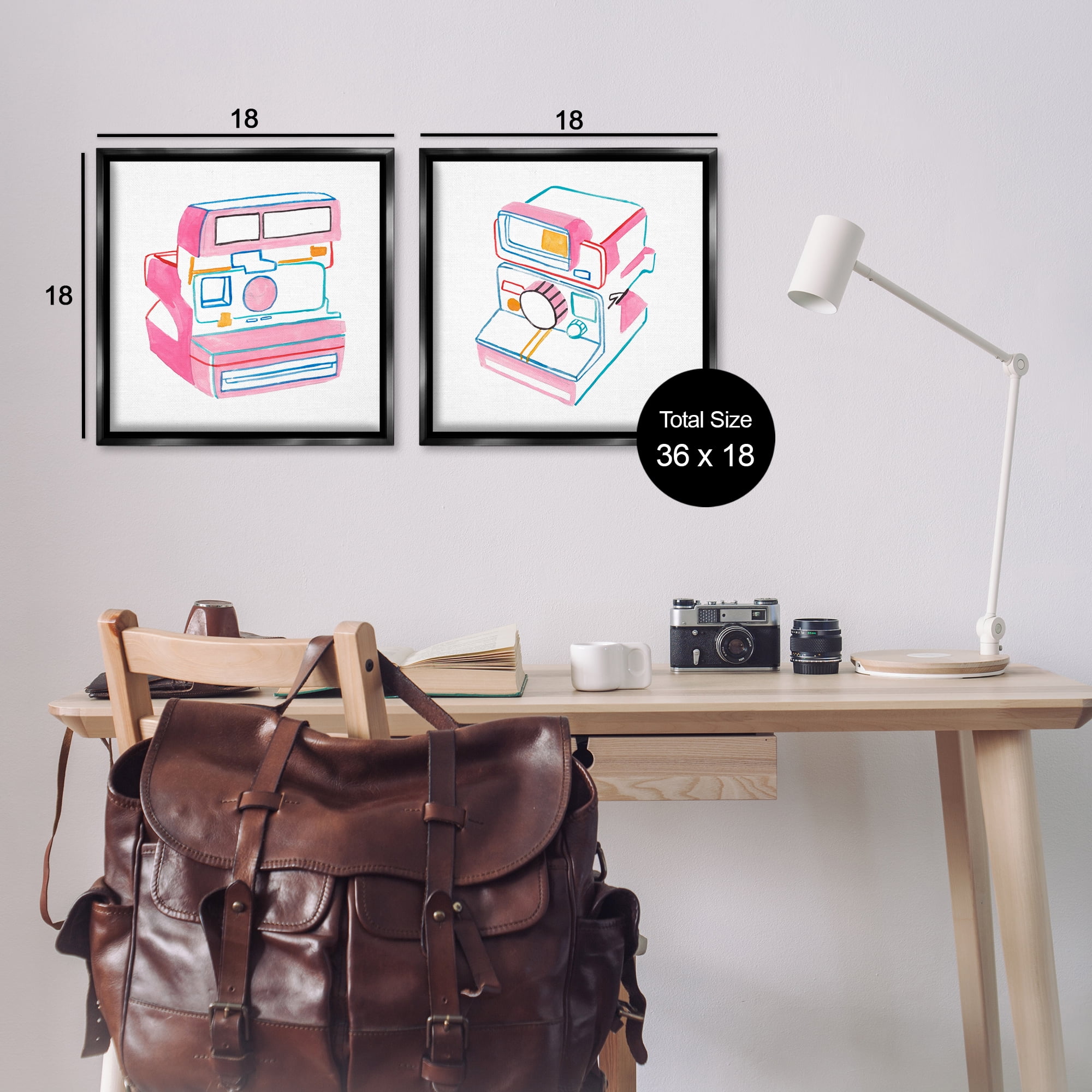 Stupell Industries Hand Drawn Vintage Camera Entertainment Painting Black Floater Framed Canvas Art Print Wall Art, 18 x 18, Set of 2