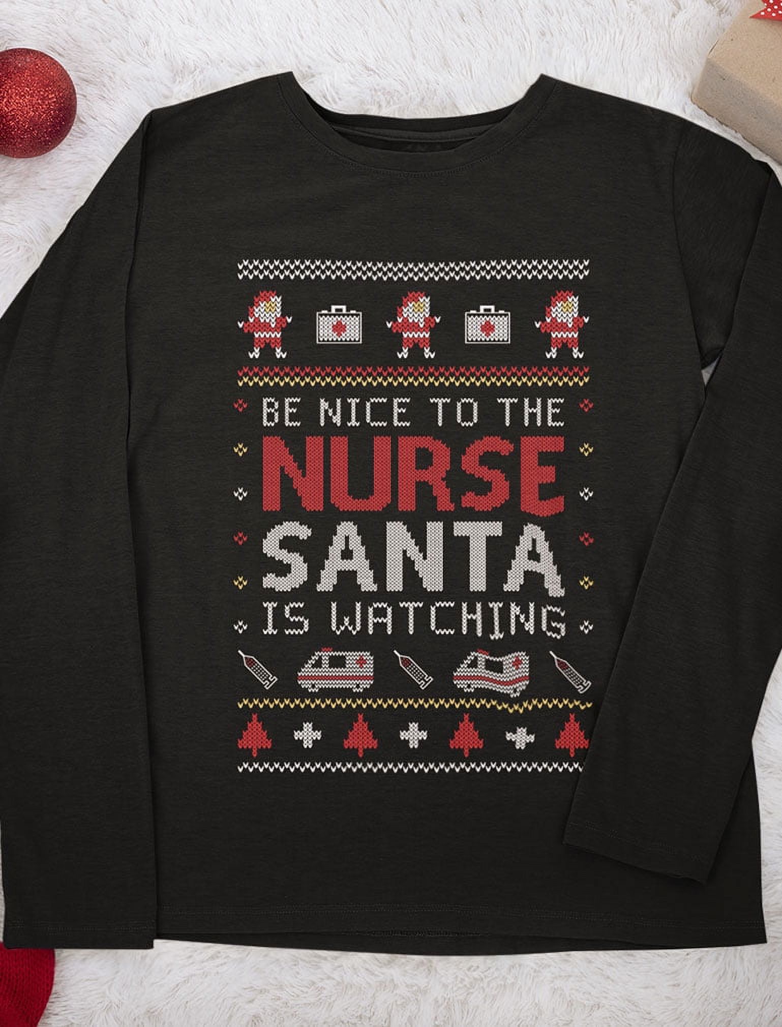 Tstars Womens Ugly Christmas Sweater Gift for Nurse Christmas Holiday Shirts Xmas Party Funny Humor Christmas Gifts for Her Nurses Xmas Gift Women Long Sleeve T Shirt Ugly Xmas Sweater - image 5 of 6