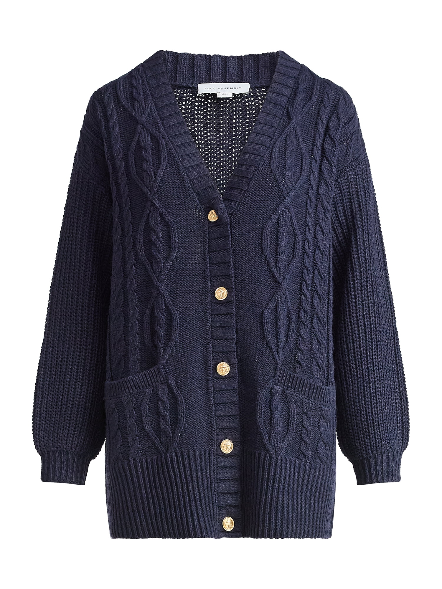 Free Assembly Women's Oversized Cable Cardigan Sweater with Long Sleeves, Midweight, Sizes XS-XXL